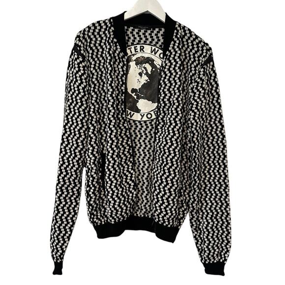 Roberto collina Men's Medium Black and White Checkered Hipster World Zip Jacket - Picture 1 of 11